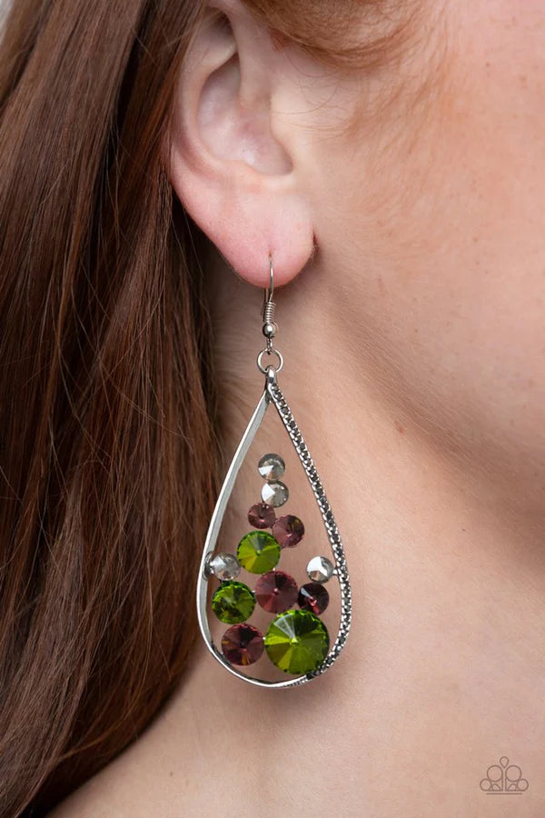Tempest Twinkle - Oversized Multi (Purple/Green/Smoky) Hematite Encrusted Teardrop Earrings E#320