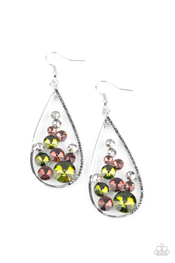 Tempest Twinkle - Oversized Multi (Purple/Green/Smoky) Hematite Encrusted Teardrop Earrings E#320
