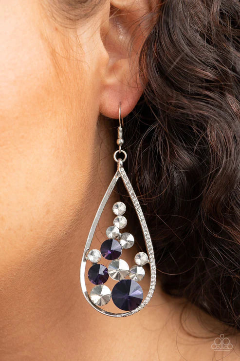 Tempest Twinkle - Oversized Purple (Purple/White/Smoky) Encrusted Teardrop Earrings E#2411