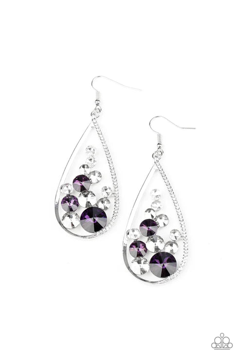 Tempest Twinkle - Oversized Purple (Purple/White/Smoky) Encrusted Teardrop Earrings E#2411