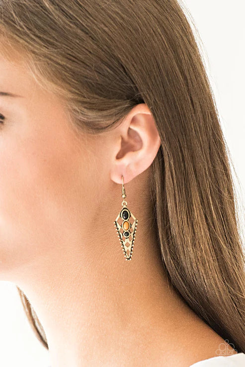Terra Territory - Brass (Black/Meerkat) Triangular Tribal Earrings E#2269