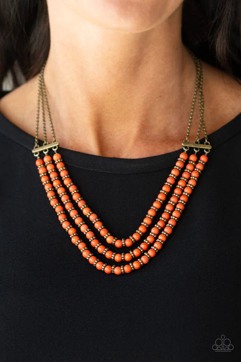 Terra Trails - Orange/Brass Textured Stone Accent Necklace N#2540