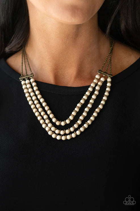 Terra Trails - White/Brass Textured Stone Accent Necklace N#2563
