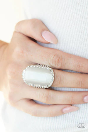 Thank Your LUXE-y Stars - Oversized White Encrusted Cat's Eye Moonstone Ring R#086