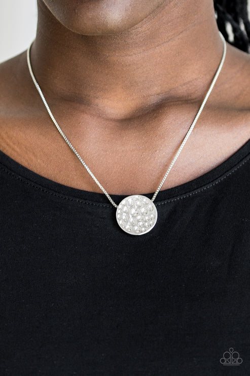 The BOLD Standard - Silver Hammered Shimmery Slides Along Bold Pendant Box-Chain Necklace N#2501