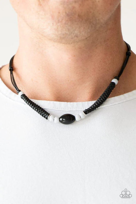 The Forerunner - Black/White Knotted Braided Cord Button Loop Closure Urban Necklace N#1145