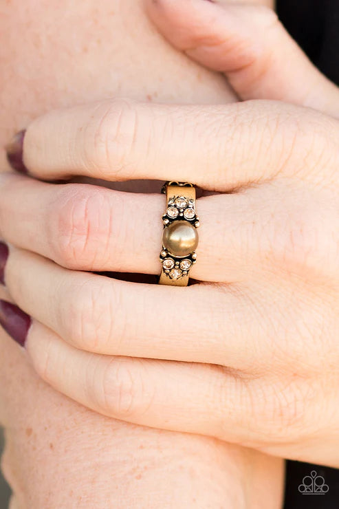 The Front Runner - Brass/Topaz Pearl Encrusted Ring R#1852