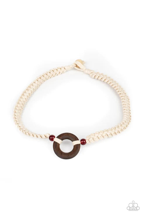 The MAINLAND Event - Oversized Red Glassy Knotted Braided Cord Wood Hoop Button Loop Closure Urban Necklace N#1629