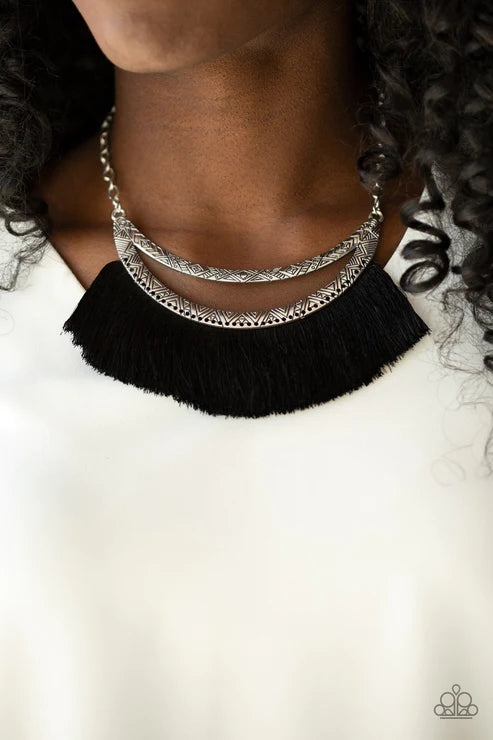 The MANE Event - Black Threaded Half-Moon Tribal Fringe Necklace N#1884