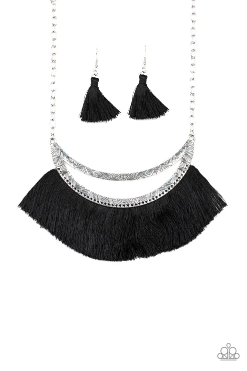 The MANE Event - Black Threaded Half-Moon Tribal Fringe Necklace N#1884