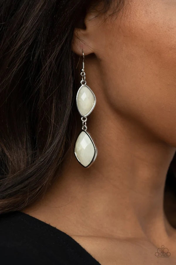 The Oracle Has Spoken - Oversized White Cloudy Faceted Stone Lure Earrings E#181