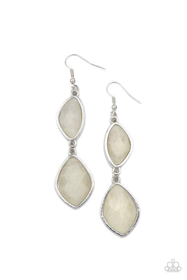 The Oracle Has Spoken - Oversized White Cloudy Faceted Stone Lure Earrings E#181