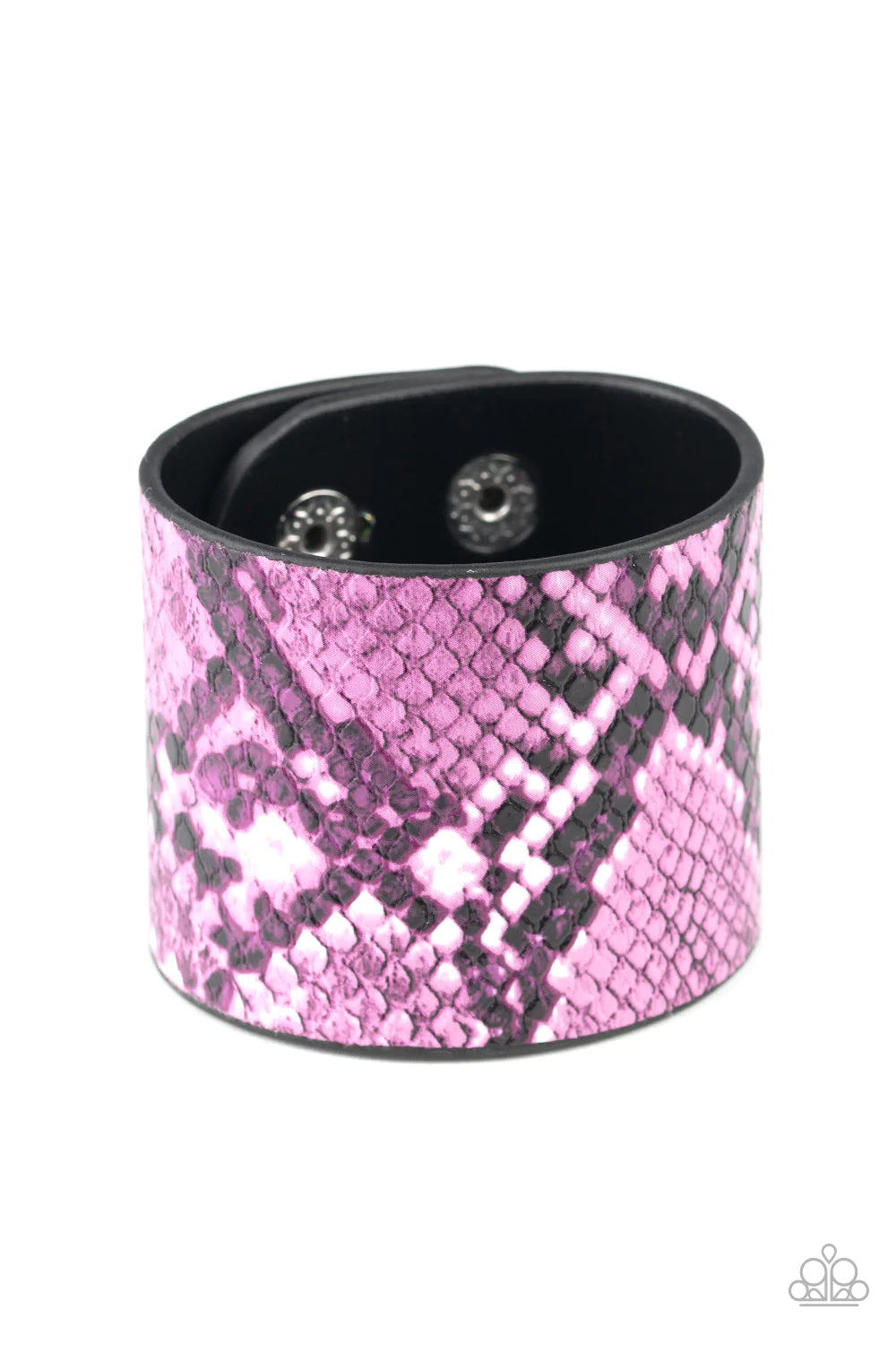The Rest Is HISS-tory - Oversized Purple (Purple/Black/White) Wild Python Print Leather Wrap Adjustable Snap Closure Bracelet B#108