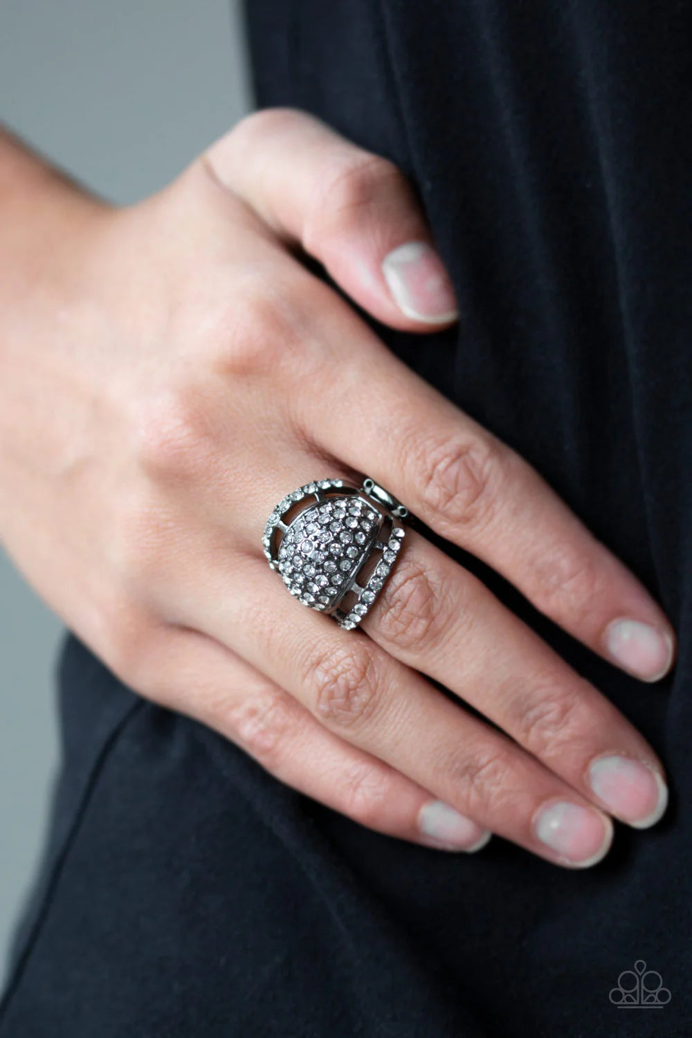 The Seven-FIGURE Itch - Oversized Black/Gunmetal Encrusted Flank Ring R#1188