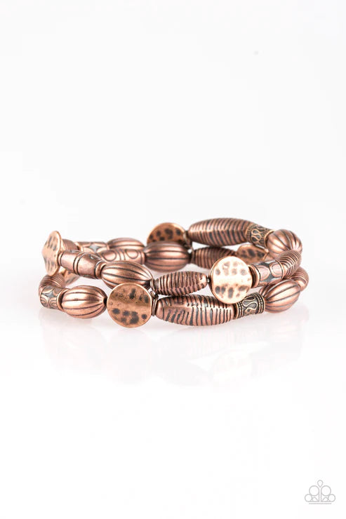 The Spice of WILDLIFE - Copper Etched Hammered Tribal Bracelet Stack B#2010