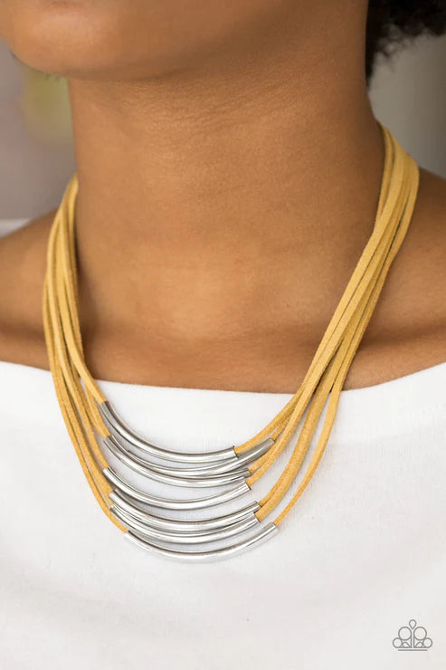 The WALKABOUT - Yellow/Silver Slide Along Rods Suede Necklace N#2144