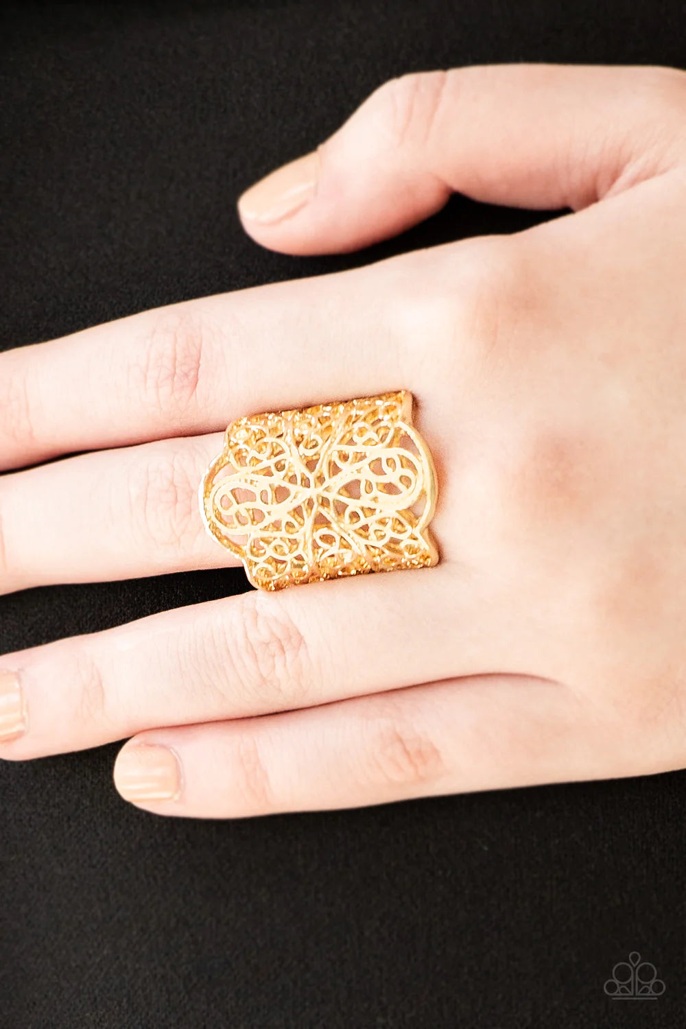 The Way You Make Me FRILL - Oversized Gold Floral Swirl Filigree Ring R#1511