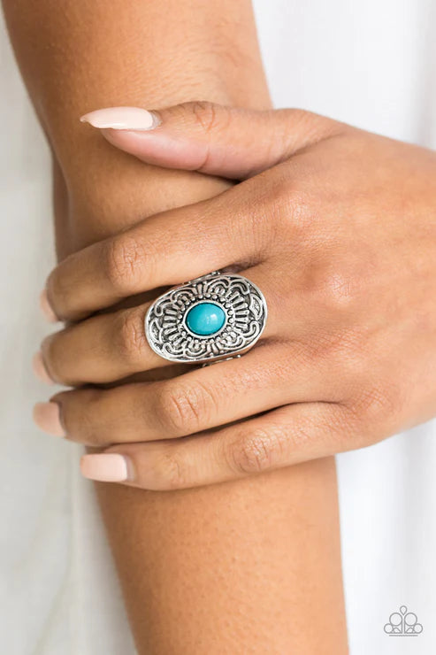 The ZEST Of The ZEST - Oversized Blue Embossed 3D Floral Ring R#2003