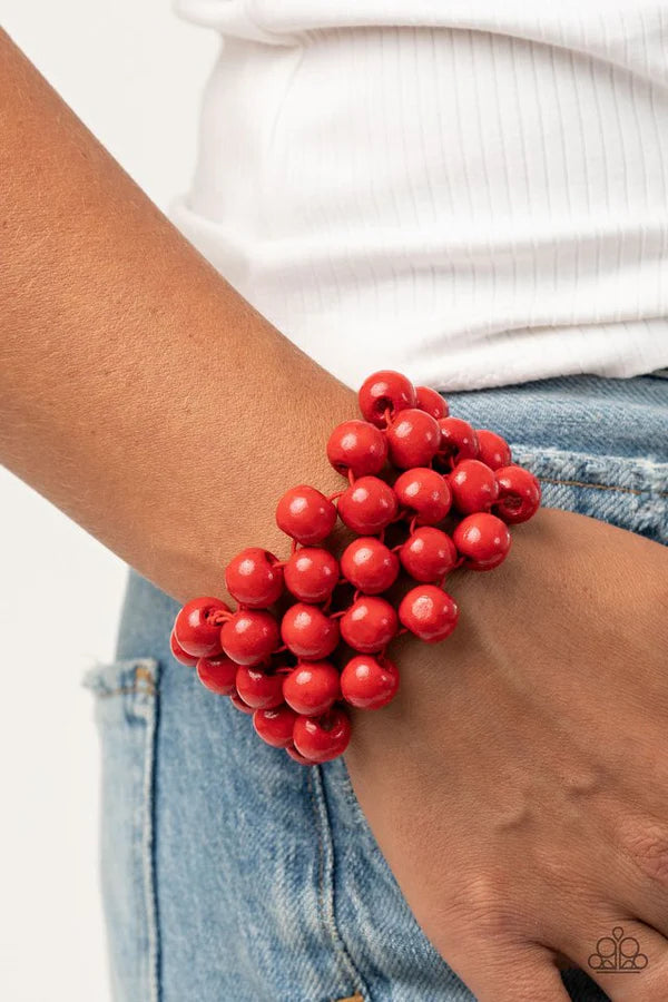 Tiki Tropicana - Oversized Fiery Red Weaved Distressed Wood Bracelet B#507