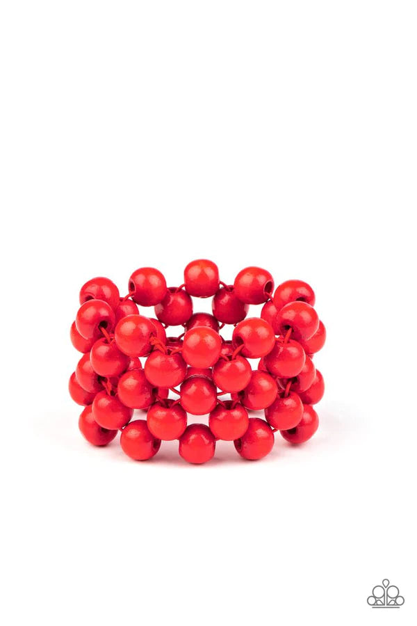 Tiki Tropicana - Oversized Fiery Red Weaved Distressed Wood Bracelet B#507