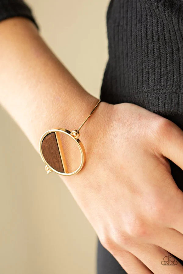 Timber Trade - Gold/Brown Airy Curl Half Circular Crescent Wooden Toggle Closure Bracelet B#573