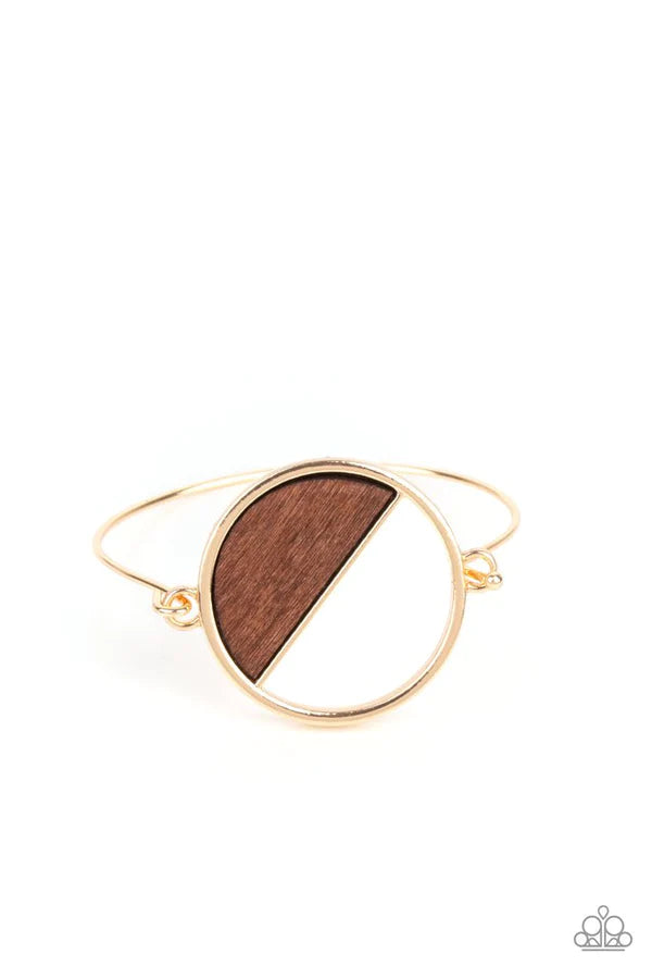 Timber Trade - Gold/Brown Airy Curl Half Circular Crescent Wooden Toggle Closure Bracelet B#573