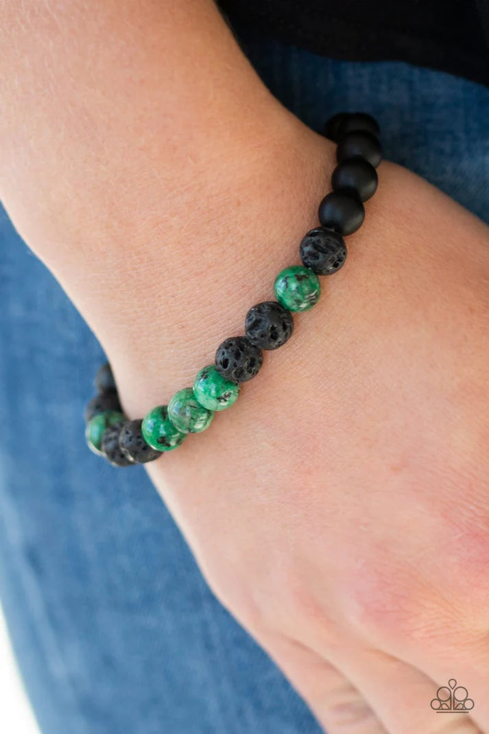 Tone Down - Green/Black Speckled Stone Lava Rock Urban Bracelet B#1131