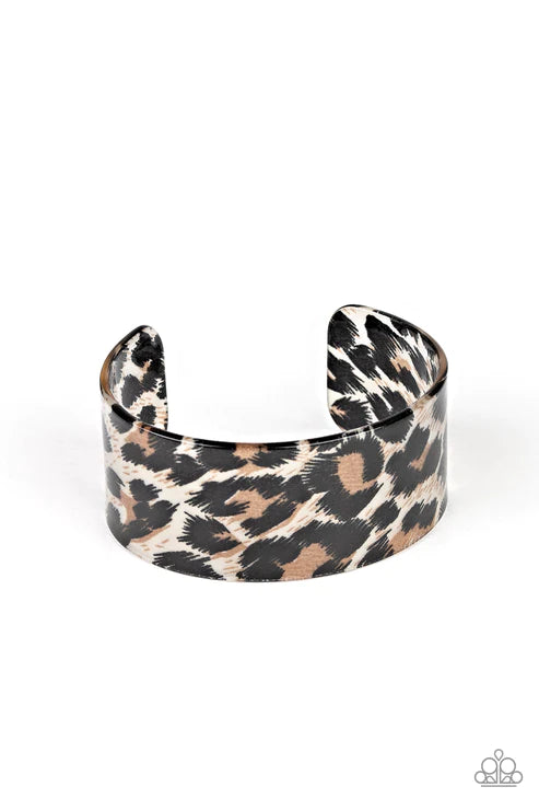 Top Cat - Oversized Brown/Black Wild Cheetah Curved Cuff Wildly Retro Bracelet B#1714