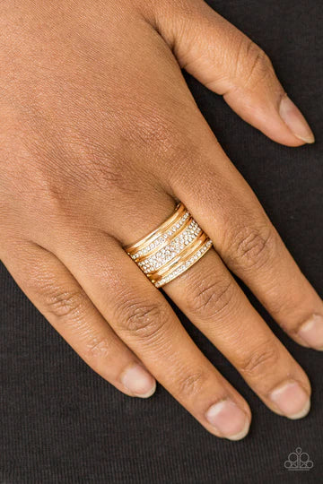 Top Dollar Drama - Gold Encrusted Stacked Ring R#1057