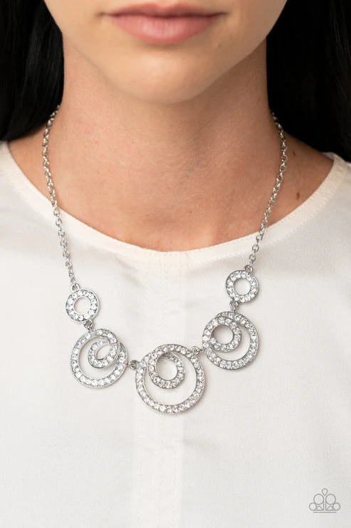 Total Head-Turner - White Connected Encrusted Swirl Necklace N#2551