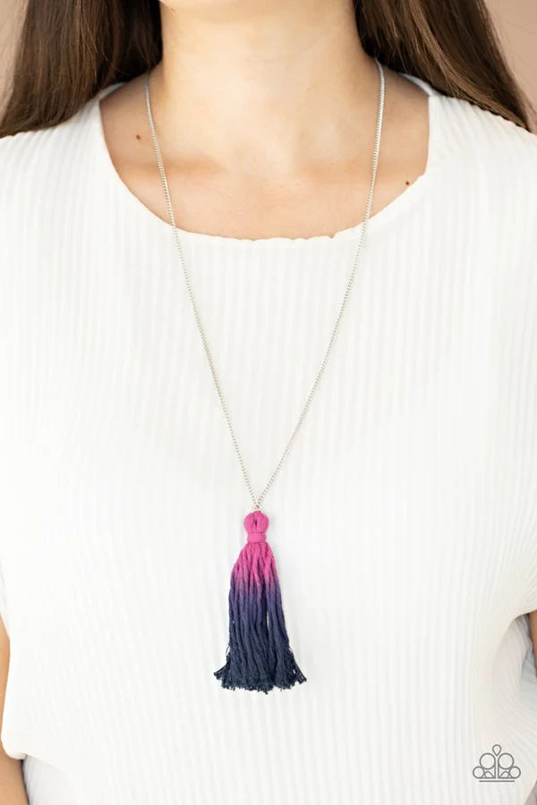 Totally Tasseled - Oversized Multi Ombre (Purple/Blue Depths) Knotted Tassel Necklace N#882