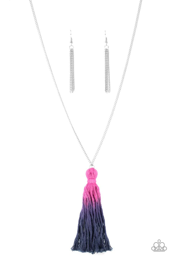 Totally Tasseled - Oversized Multi Ombre (Purple/Blue Depths) Knotted Tassel Necklace N#882