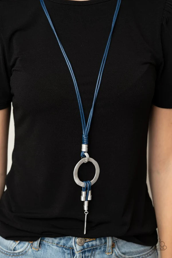 Tranquil Artisan - Blue Hammered Knotted Samba Cord Hoop Necklace N#881