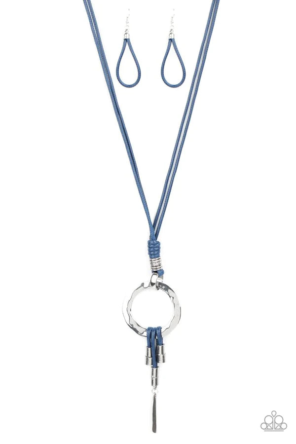 Tranquil Artisan - Blue Hammered Knotted Samba Cord Hoop Necklace N#881
