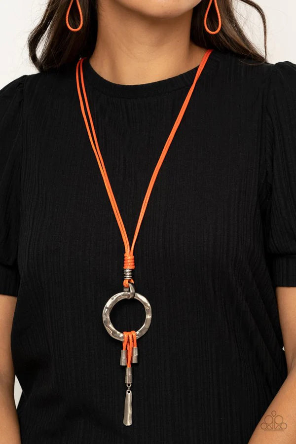 Tranquil Artisan - Orange (Amberglow) Hammered Knotted Samba Cord Hoop Necklace N#314