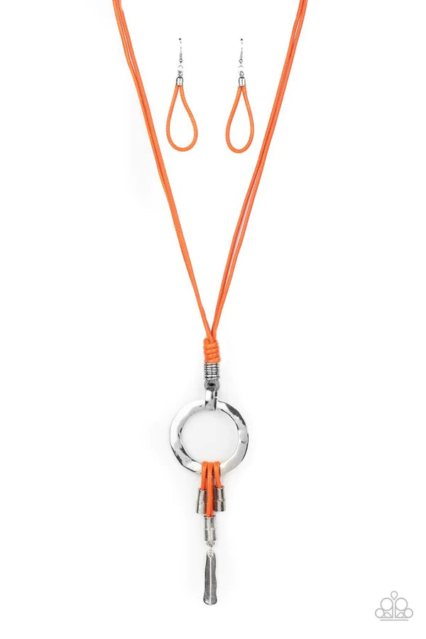 Tranquil Artisan - Orange (Amberglow) Hammered Knotted Samba Cord Hoop Necklace N#314