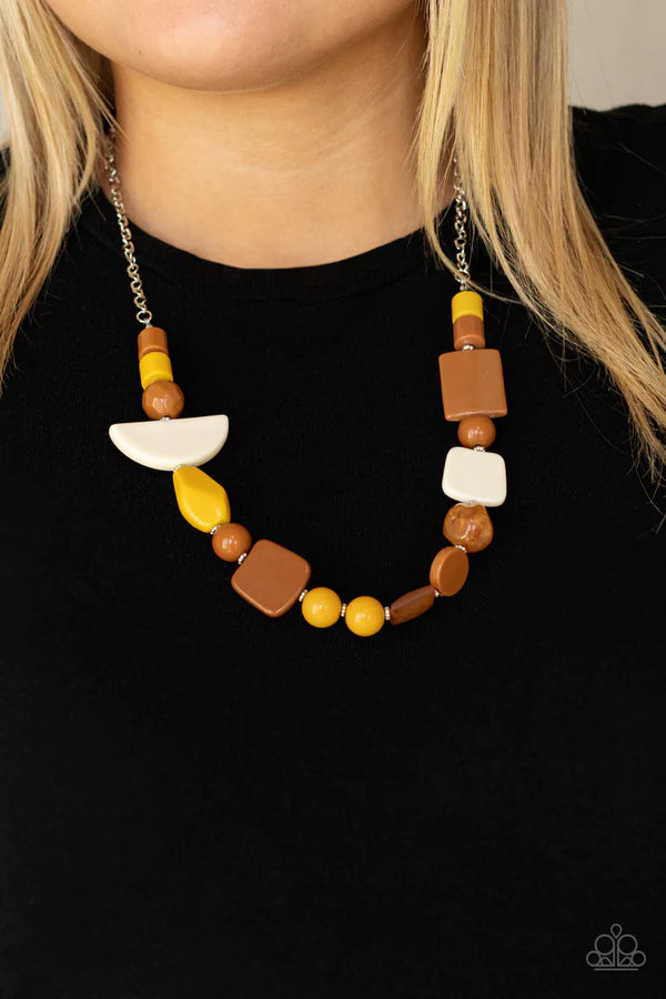 Tranquil Trendsetter - Oversized Yellow (Adobe/Mustard/Soybean) Rustic Haphazardly Abstract Mismatched Faux Rock Necklace N#438