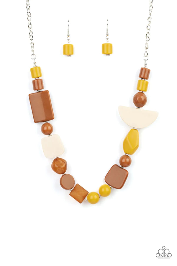 Tranquil Trendsetter - Oversized Yellow (Adobe/Mustard/Soybean) Rustic Haphazardly Abstract Mismatched Faux Rock Necklace N#438