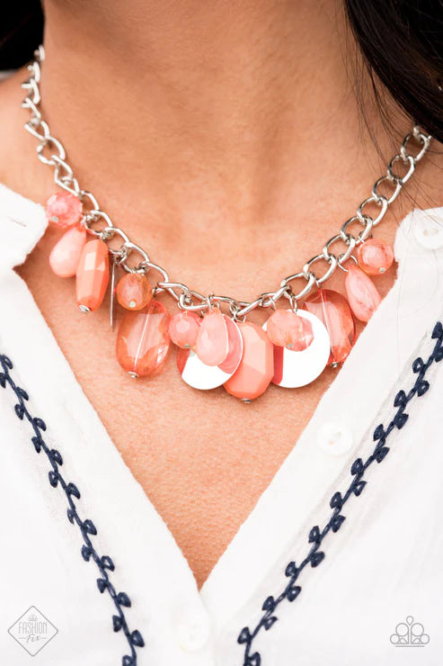 2-Piece Orange (Living Coral) Dramatic Glassy/Cloudy Opaque Fringe Disc Set SET#1788