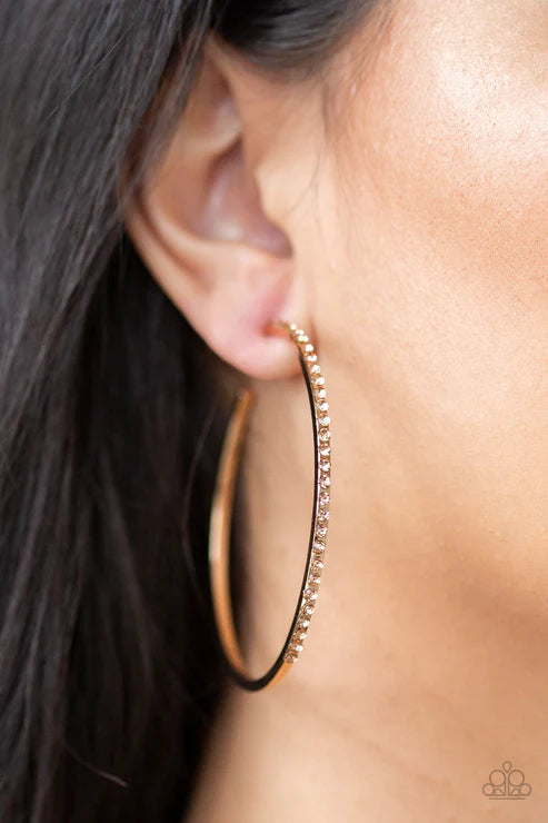 Trending Twinkle - Gold Peach Encrusted Half Hoop Earrings E#2220