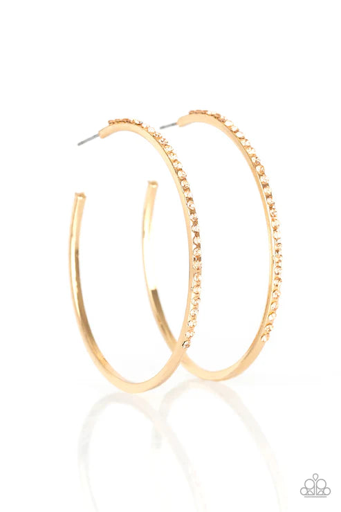 Trending Twinkle - Gold Peach Encrusted Half Hoop Earrings E#2220