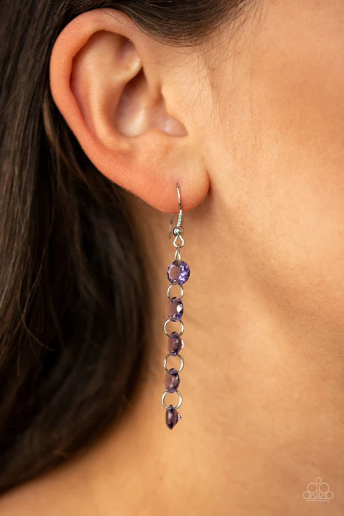 Trickle-Down Effect - Purple Glassy Prism Lure Trickle Links Earrings E#2450