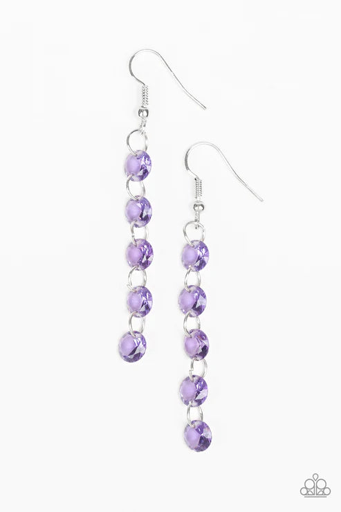 Trickle-Down Effect - Purple Glassy Prism Lure Trickle Links Earrings E#2450