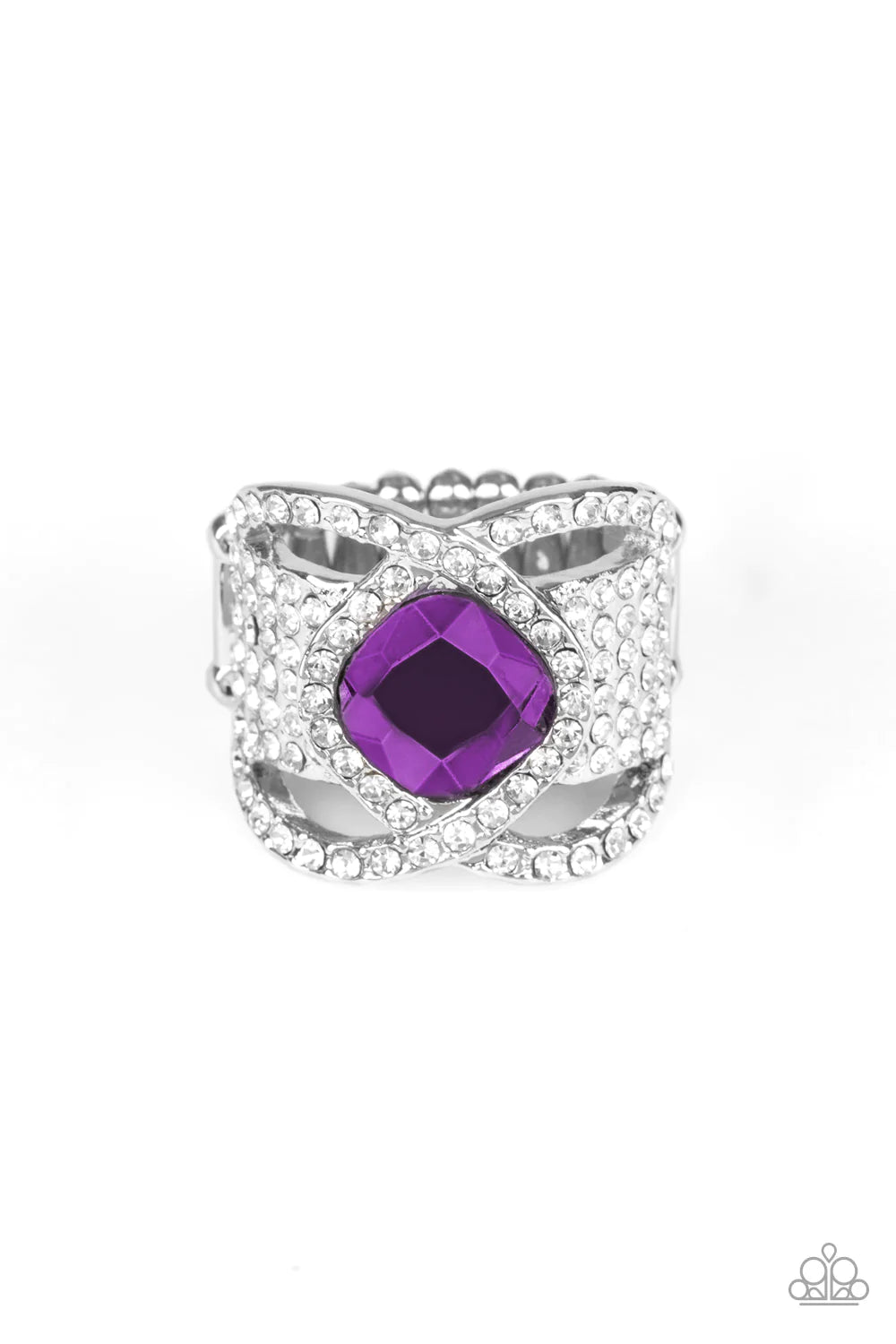 Triple Crown Twinkle - Oversized Purple Interweaved Nestled Regal Cut Encrusted Stacked Ring R#1218