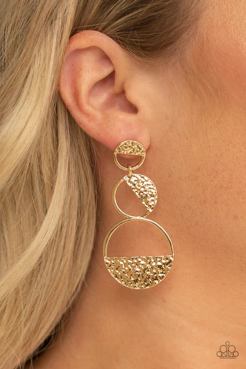 Triple Trifecta - Gold Trio Hammered Half Moon Ring Earrings E#2423