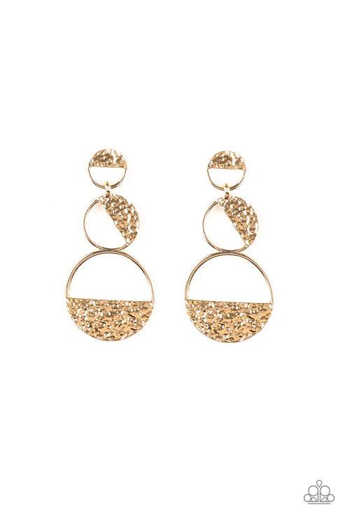 Triple Trifecta - Gold Trio Hammered Half Moon Ring Earrings E#2423