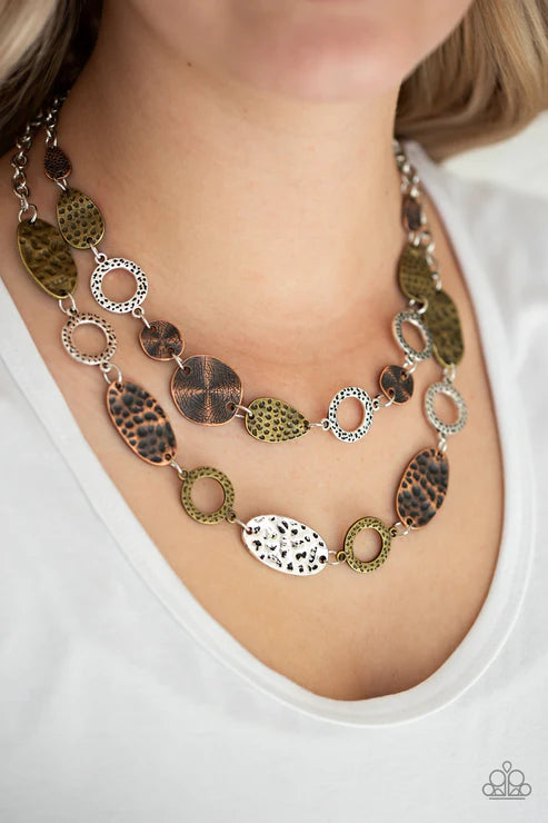 Trippin On Texture - Multi (Brass/Copper/Silver) Mismatched Hammered Textured Necklace  N#1552