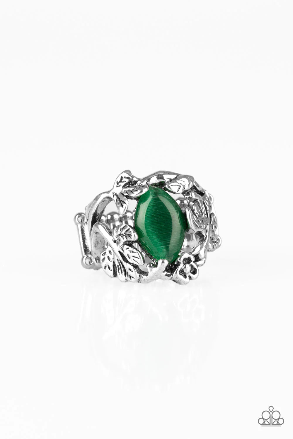 Tropical Flora - Green Curled Leafy Cat's Eye Moonstone Ring R#1238