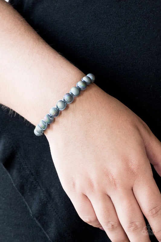 True TECHNICOLORS - Silver (Gray) Glitter Rainbow Knotted Cord Urban Bracelet B#1151