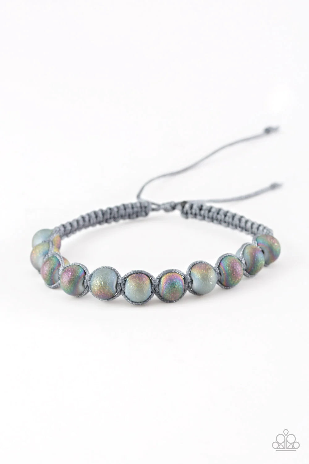 True TECHNICOLORS - Silver (Gray) Glitter Rainbow Knotted Cord Urban Bracelet B#1151